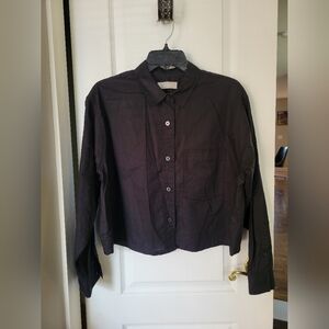 Everlane The Way-Short Shirt Silky Cotton Black Cropped Button Down Size Large